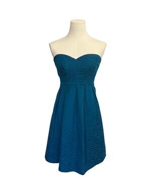 Rebecca Taylor Teal Zebra Print Strapless Mini Dress Silk Sweetheart  Sz 4